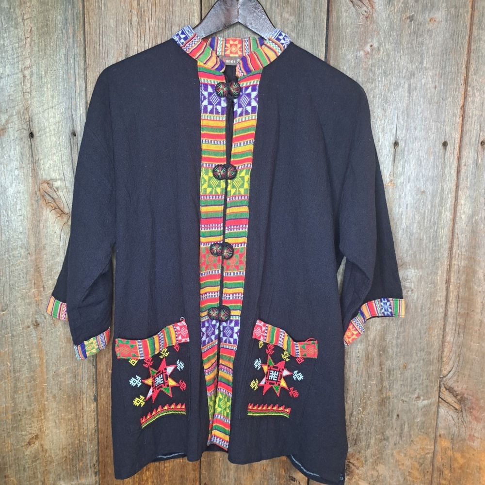 Artisanal Boho Hanoi Silk Traditional Hill Tribe Inspired Jacket Unisex One Size